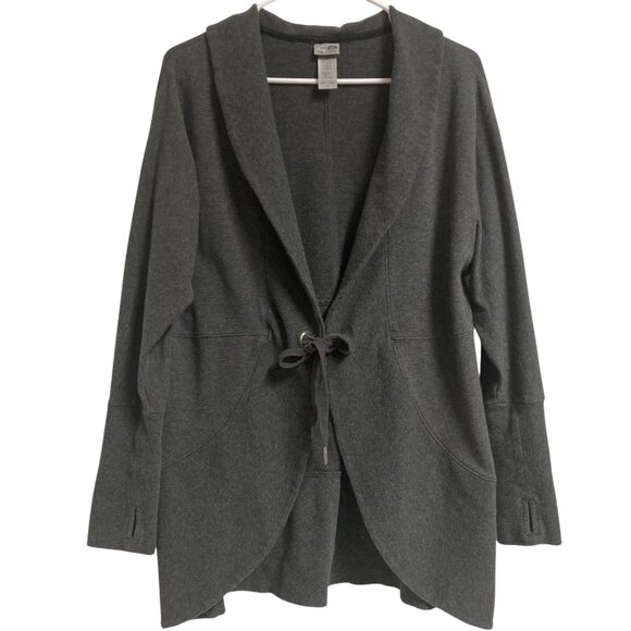 Women's CHAMPION Tie-Closure Cardigan Sweatshirt with Thumbholes GRAY Large - Picture 1 of 2
